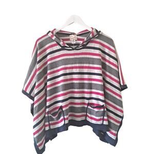 Peek Girls 100% Cotton V-neck Bold & Colorful Striped Hoodie Poncho - XL